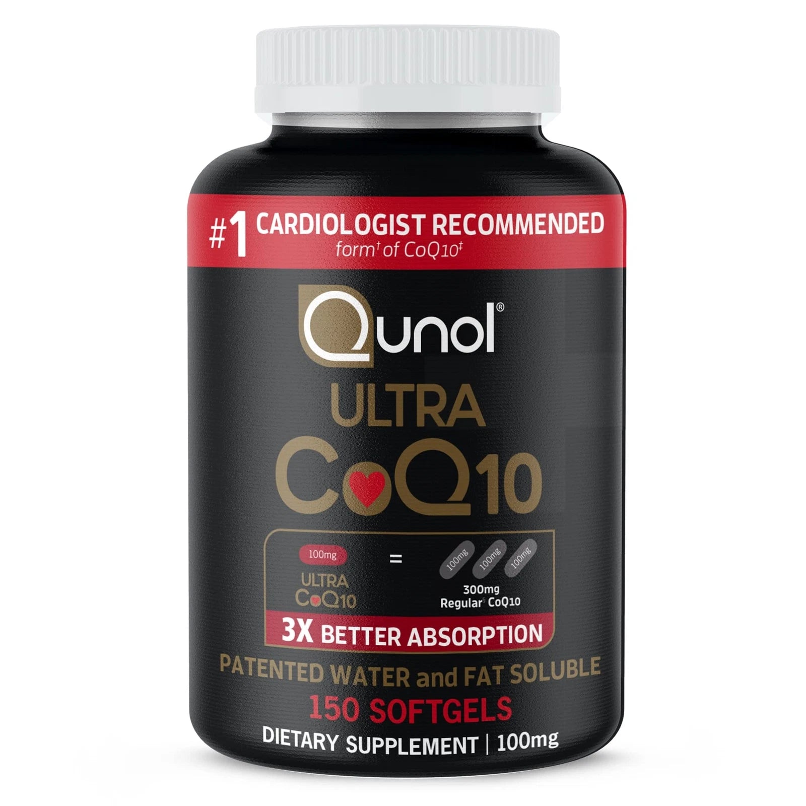 Qunol Ultra CoQ10 100 mg Softgels – 3X Better Absorption – Coenzyme Q10 Dietary Supplement