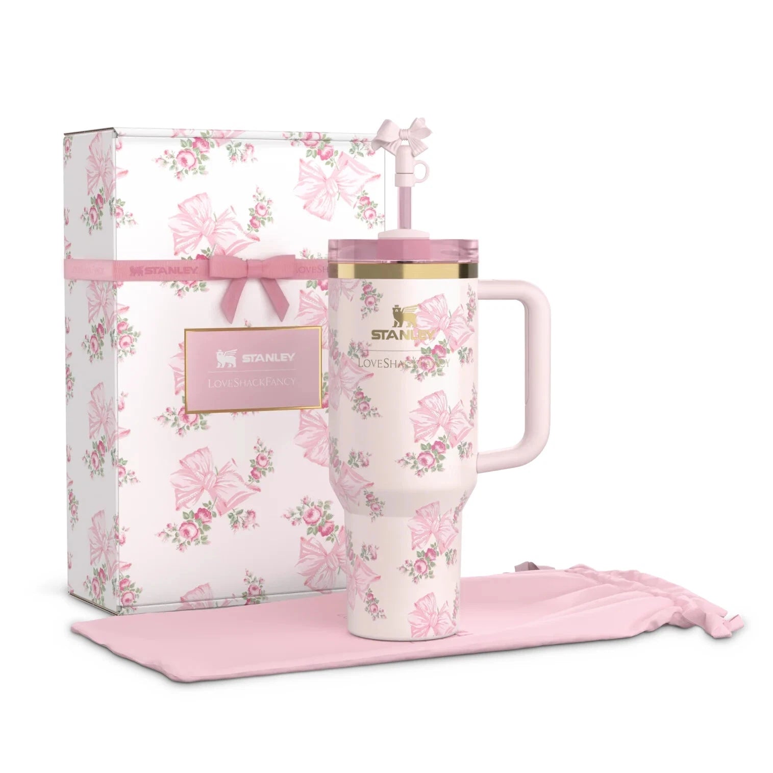 Stanley x LoveShackFancy Holiday Quencher 40oz Tumbler – Rosa Beaux Pink Limited Edition Floral Cup