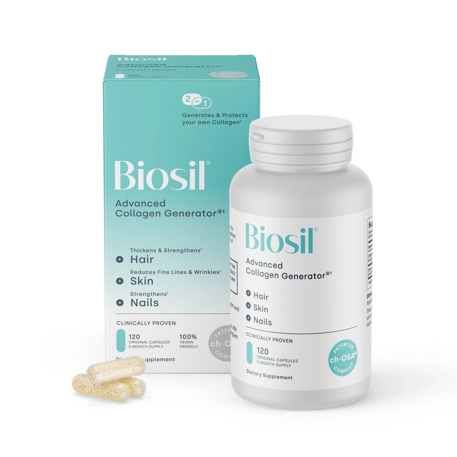 BioSil Collagen Booster Supplement – 120 Original Capsules – Patented ch-OSA® Technology for Hair, Skin & Nail Support