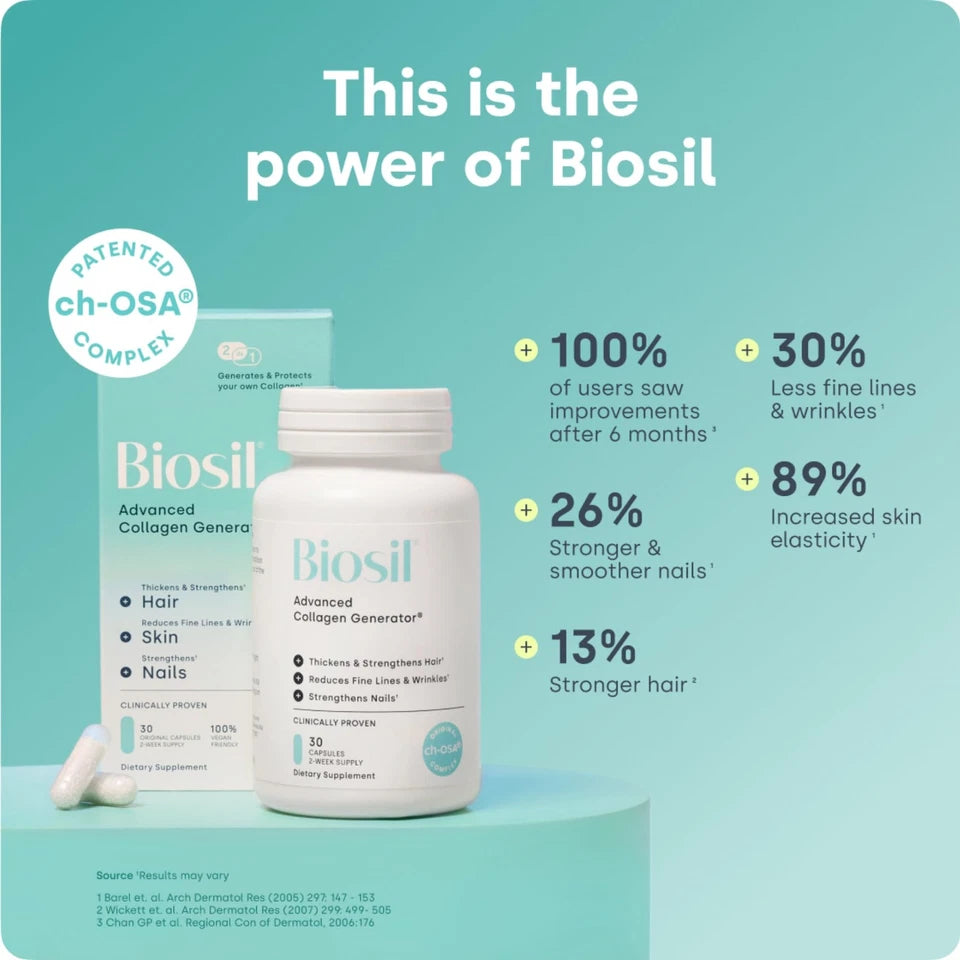 BioSil Collagen Booster Supplement – 120 Original Capsules – Patented ch-OSA® Technology for Hair, Skin & Nail Support