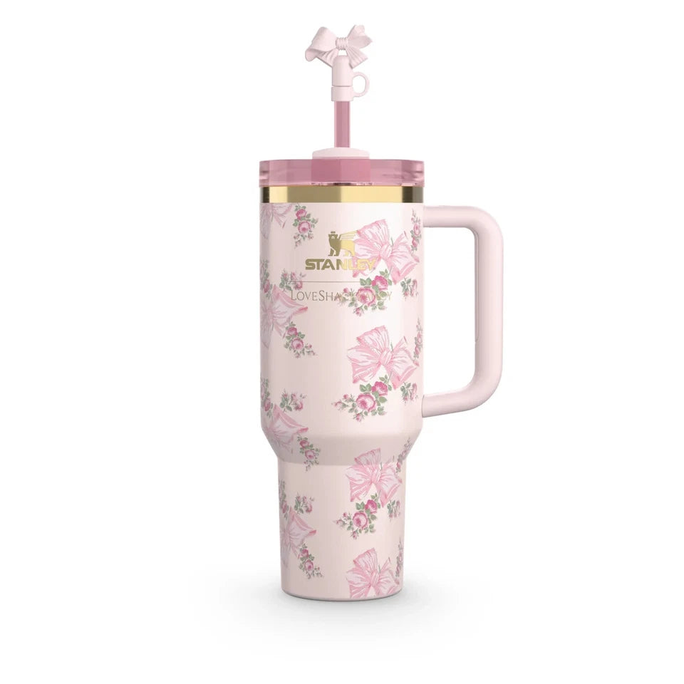 Stanley x LoveShackFancy Holiday Quencher 40oz Tumbler – Rosa Beaux Pink Limited Edition Floral Cup