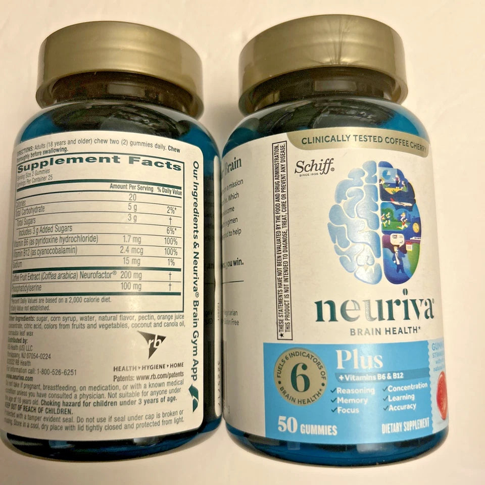 Neuriva Plus Brain Health Supplement Strawberry Gummies – 50 Gummies Each – 2 Pack – BB 04/2027